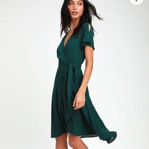Rise to the occasion emerald green midi wrap dress